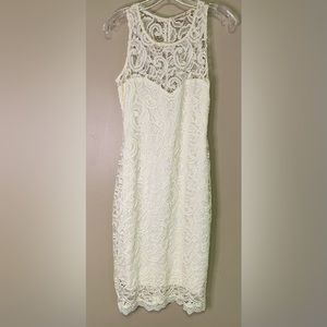 Liberty Love Cream Color Fitted Lined Lace Dress